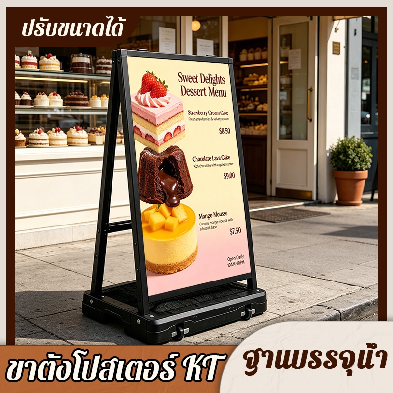 ขนาด 80×120 ป้ายสองหน้า กันน้ำและกันลม ทนต่อแสงแดด ปรับขนาดได้ ไม่ชำรุดง่าย ยืนยันความทนทาน 10 ปี ใช้กลางแจ้งได้