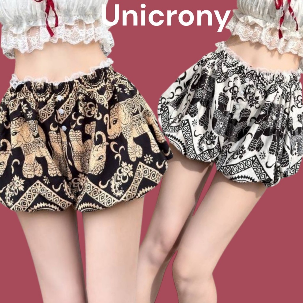 unicronyพร้อมส่ง กางเกงบอลลูน ช้าง เอวยางยืดนางแบบถ่ายจากงานขายสินค้าสวมใส่สบาย  ลายช้าง