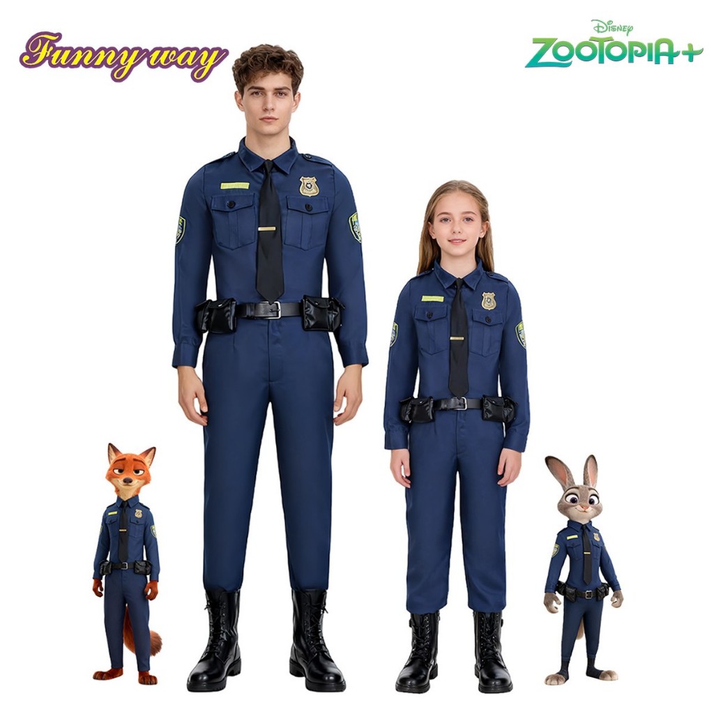 Zootopia Nick Wilde และ Judy Hopps เครื่องแบบตำรวจ พร้อมตราสัญลักษณ์ ชุดสำหรับคอสเพลย์ฮาโลวีน
