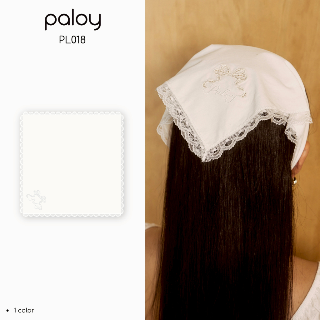 Paloy - PL018 Beloved Scarf ผ้าโพกหัวแต่งขอบลูกไม้ ปักลายโบว์ (Known By Heart)