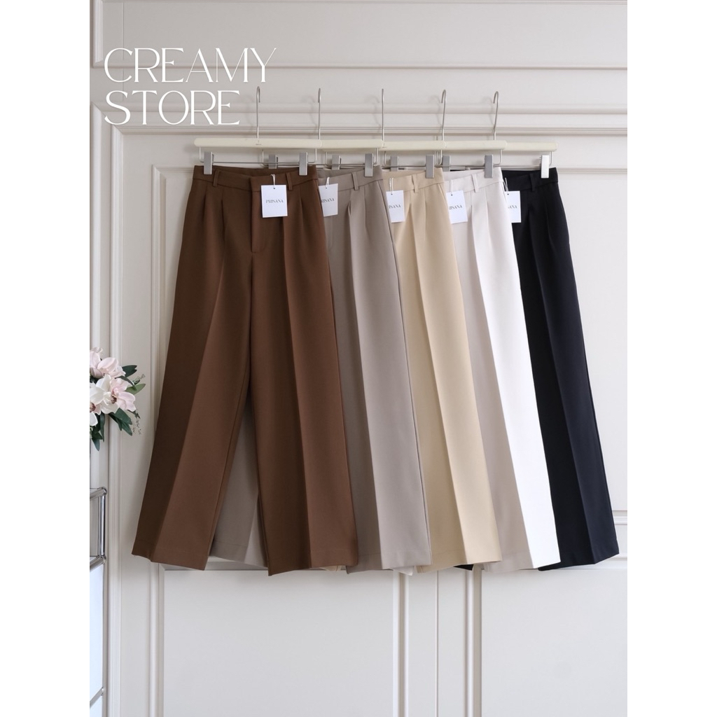 Creamystore กางเกงขากระบอกตรง ทรงเบสิค (เฉพาะกางเกง) งานป้ายPrisana กางเกงทำงาน