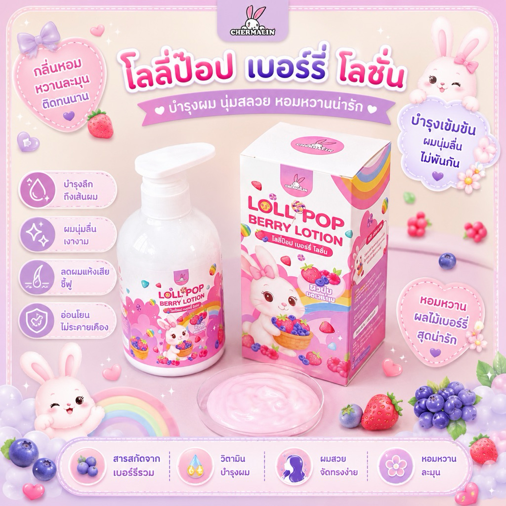 CHERMALIN เหมาะสำหรับผิวแห้ง โลชั่น Lollipop Berry กลิ่นหอมหวานละมุน