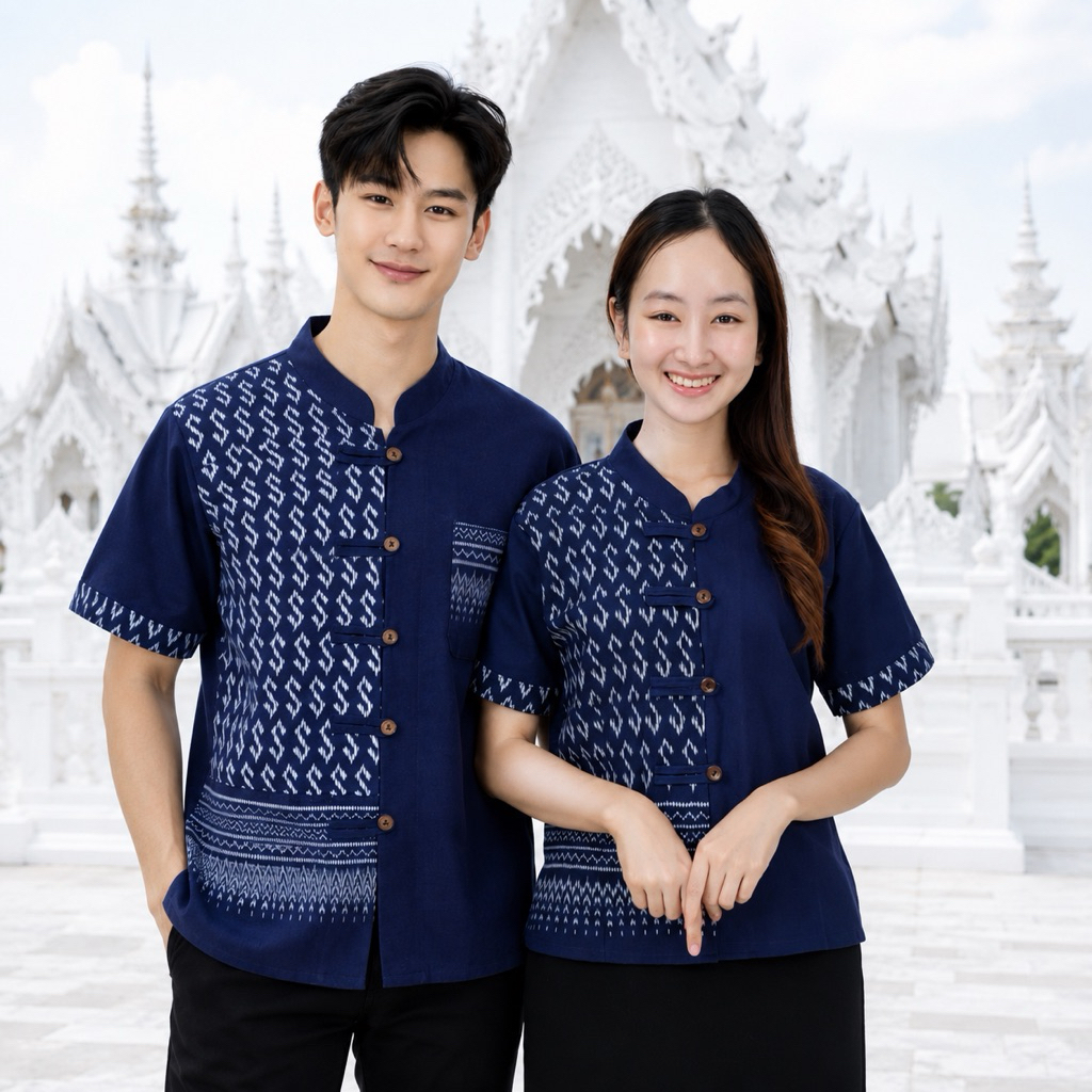 เสื้อคู่ลายขอสีกรม  ชาย/หญิง ใส่ได้ทุกโอกาส