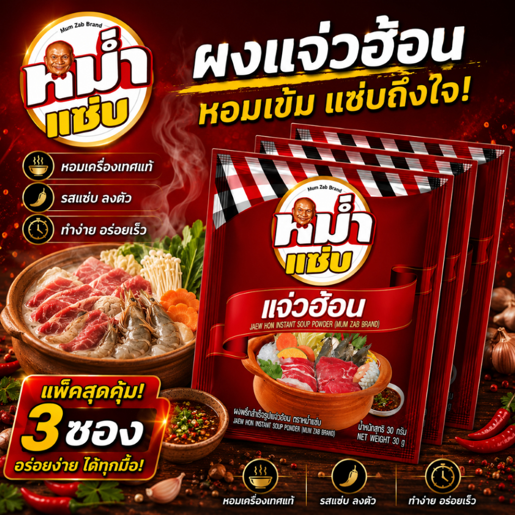 แจ่วฮ้อนปรุงสำเร็จ ตราหม่ำแซ่บ ของแท้ต้นตำรับ รสแซ่บเข้มข้น (30 กรัม)