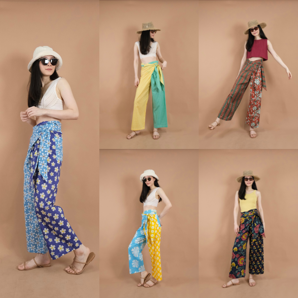กางเกงขายาว Wrap Pants two colors made by indian cotton กางเกงเลผูกข้างผ้าฝ้ายอินเดีย