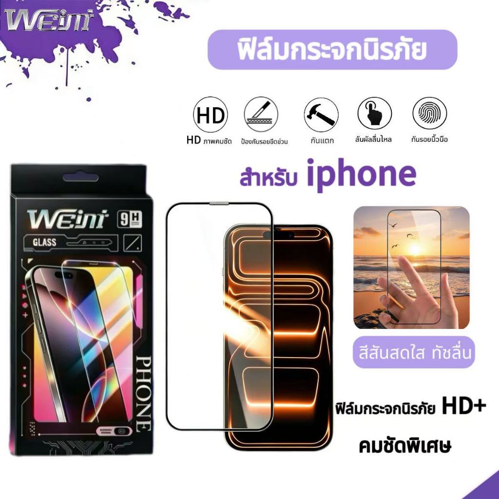 ฟิล์มกระจกนิรภัยแบบ ความละเอียดสูงพิเศษ HD-Glass For iphone 17 air 17pro 17promax 16 16pro 16plus 6propax 13//13pro 11