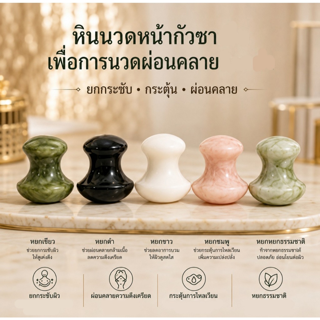 พร้อมส่ง🌷 หินกัวซานวดหน้า รูปเห็ด กัวซาหินหยกธรรมชาติ รูขุมขนกระชับ ลดหน้าบวม นวดกดจุด ใช้ง่ายจับถนัดมือ🌷Mushroom