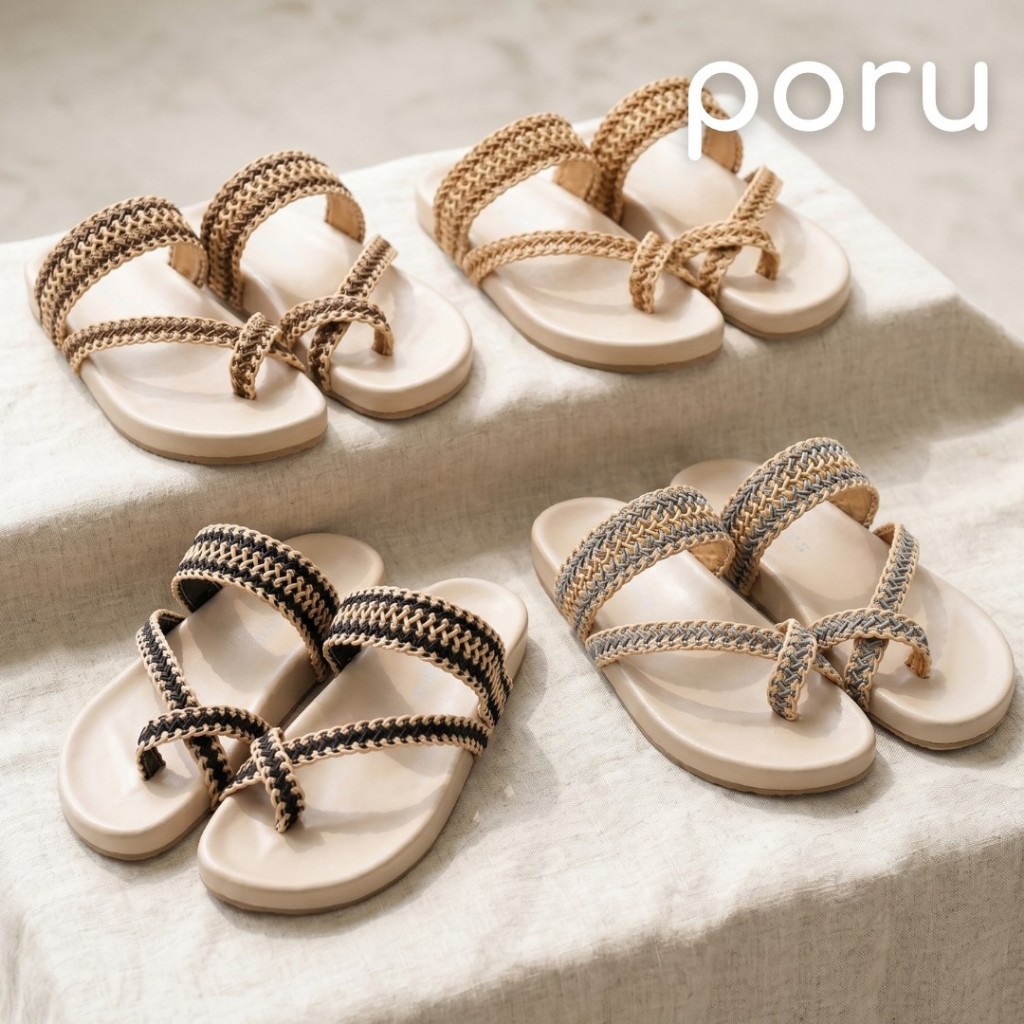 [ส่งฟรี]PORU รองเท้าแตะใส่ไปทะเลสายถักเปีย พื้นนุ่มพิเศษ ไซส์ 36-41