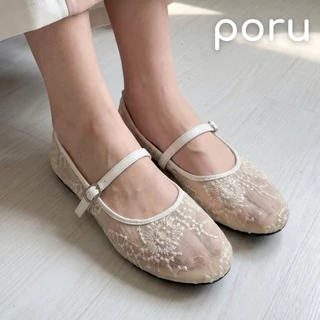 [ส่งฟรี]Poru รองเท้าคัทชูผู้หญิง ทรงแมรี่เจน ผ้าลูกไม้ซีทรู ปักเลื่อมวิ้งๆ แฟชั่นสไตล์วินเทจ ไซส์ 36-41
