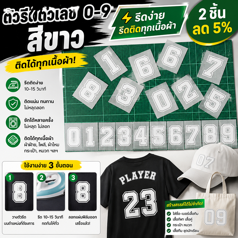 ตัวรีดติดเสื้อตัวเลข  0 - 9 ฟ้อน Story F.23  เหลือง  รีดง่ายรีดติดทุกเนื้อผ้า