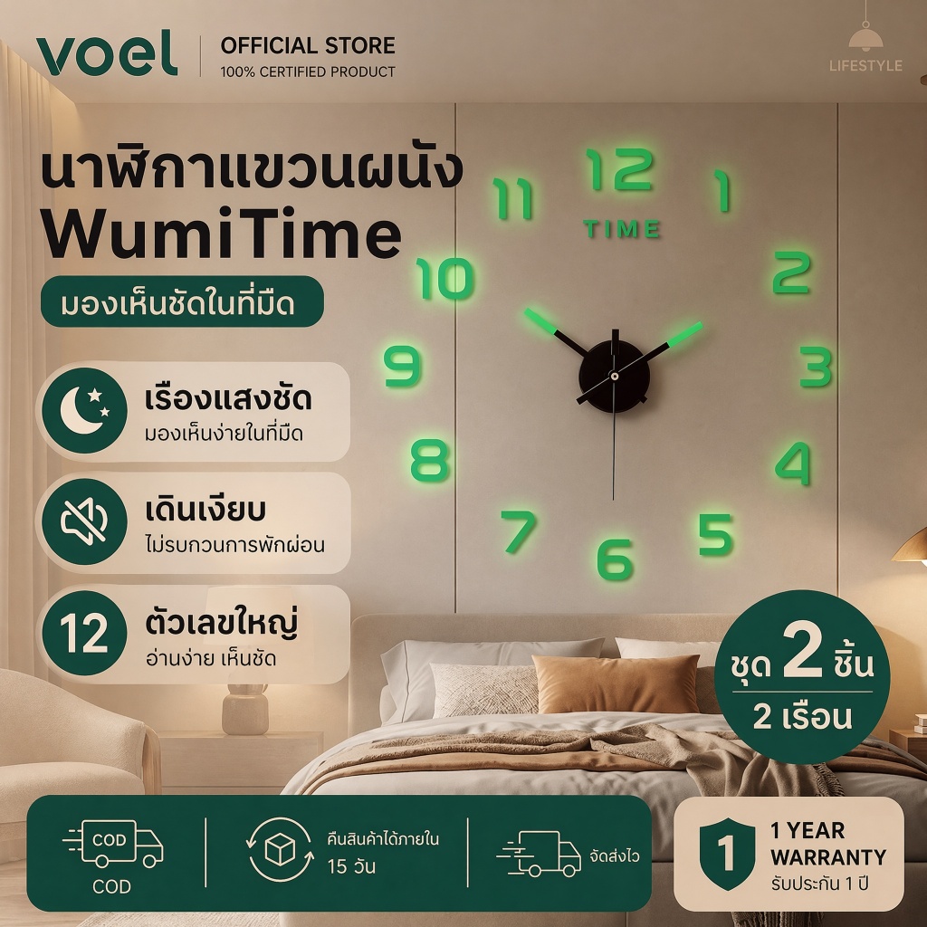 3D Luminous Wall Clock  เสียงเงียบ สติกเกอร์ DIY นาฬิกาดิจิตอลสเตอริโอสําหรับตกแต่งบ้านและวันหยุด ห้องนั่งเล่น สํานักงาน