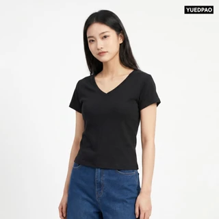 Yuedpao Ultrasoft Non-Iron 2026 (Women) - V Neck สี Black เสื้อยืดคอวีผู้หญิง สีดำ ผ้านุ่ม ใส่สบาย ไม่ต้องรีด