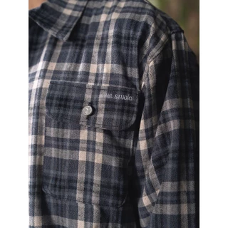 NWL Plaid Long Sleeve Zipper Jacket Blue / เสื้อเชิ้ตลายสก็อต เสื้อแขนยาว