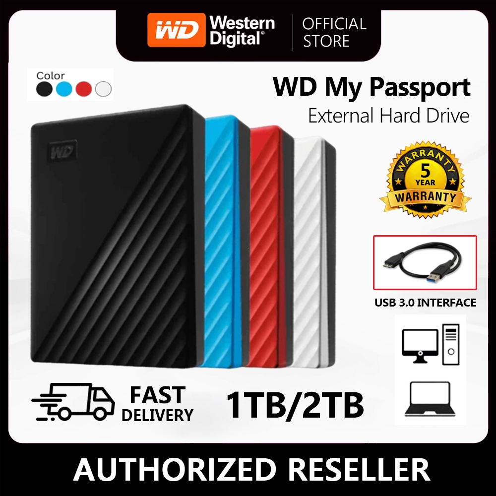 WD My Passport Portable 1TB 2TB HDD USB 3.0 Portabel Extemal Hard Disk Drive Western Digital ฮาร์ดดิสพกพา Black White