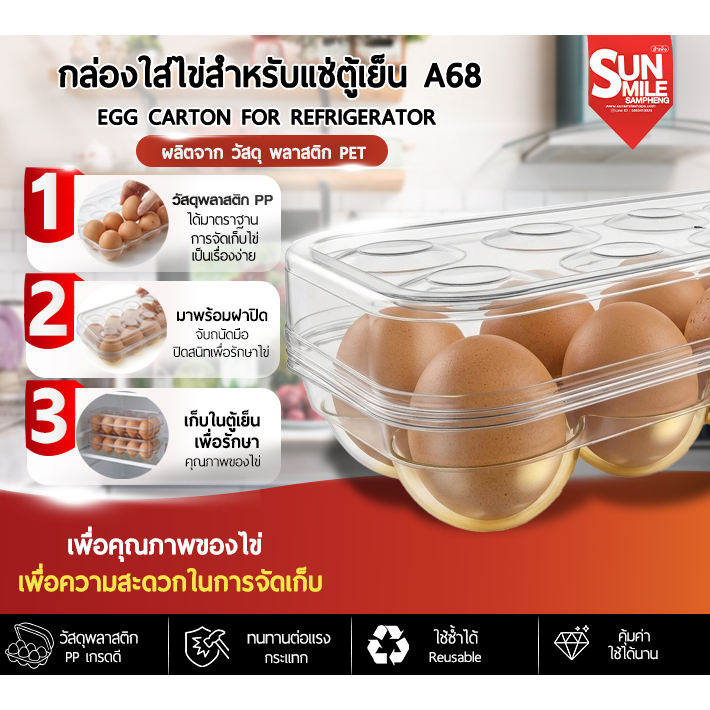 กล่องใส่ไข่สำหรับแช่ตู้เย็น ให้เป็นระเบียบและป้องกันไม่ให้ไข่แตก A68