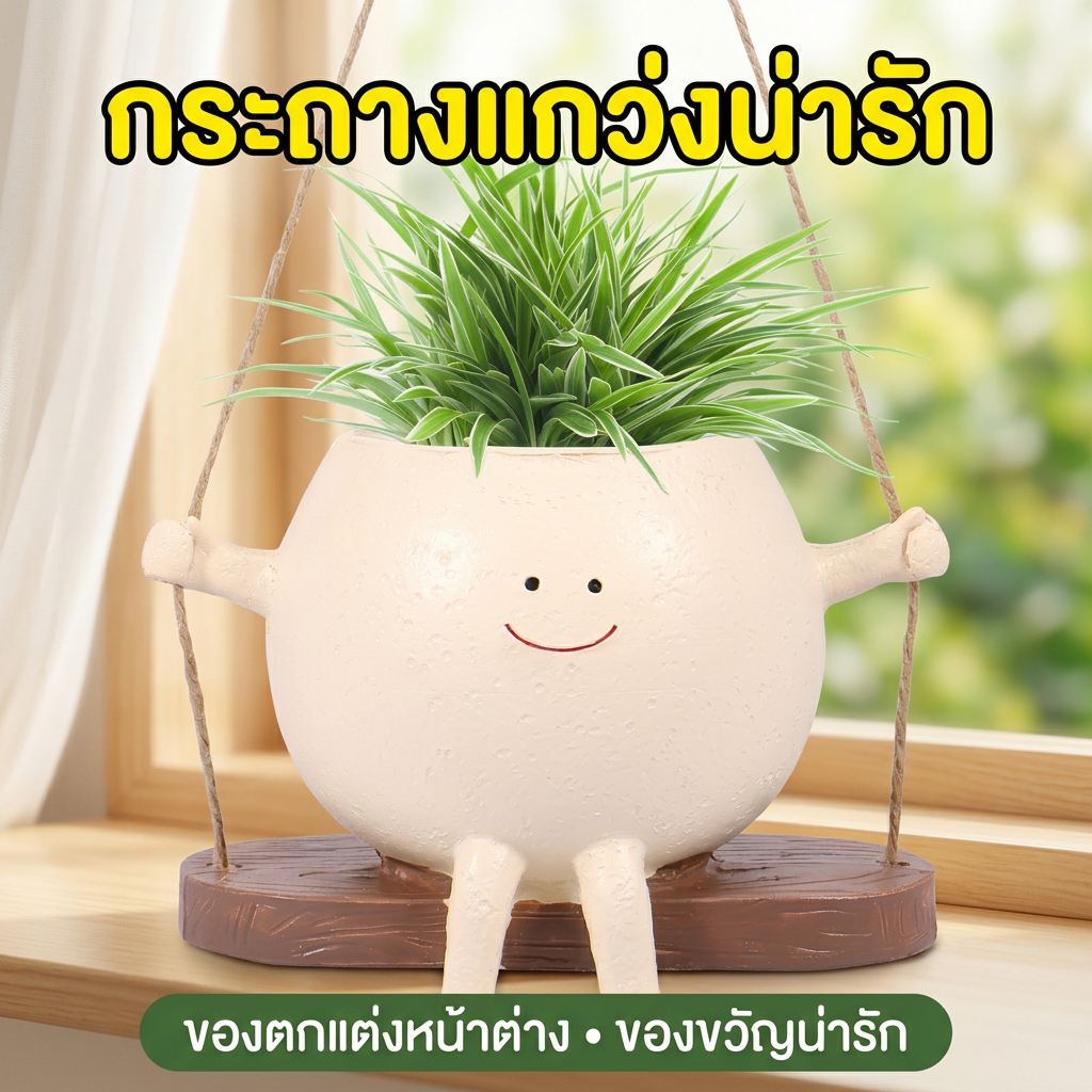 กระถางต้นไม้สวิง กระถางดอกไม้ น่ารักแขวนชาวไร่แกว่ง กระถางต้นไม้แบบแกว่งเรซิ่น ขนาดกะทัดรัด