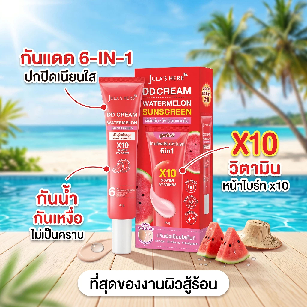 Jula’s herb ดีดีครีมหน้าเนียนแตงโม 6in1 กันแดดแตงโม แบบหลอด ขนาด 40 มล. สูตรใหม่!
