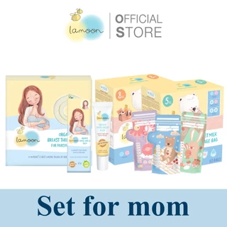 [Set for mom]Lamoon แผ่นประคบหน้าอกสำหรับคุณแม่ 1ชิ้น+บาล์มออร์แกนิค 1 ชิ้น ถุงเก็บน้ำนมแม่ลายละมุน