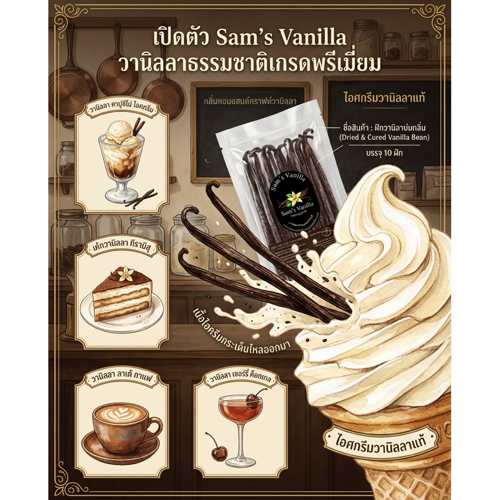 ฝักวานิลาแท้ มี อ.ย..Sam’s Vanillaแพ็ค5 และ10ฝักGradeA รูปที่ 3