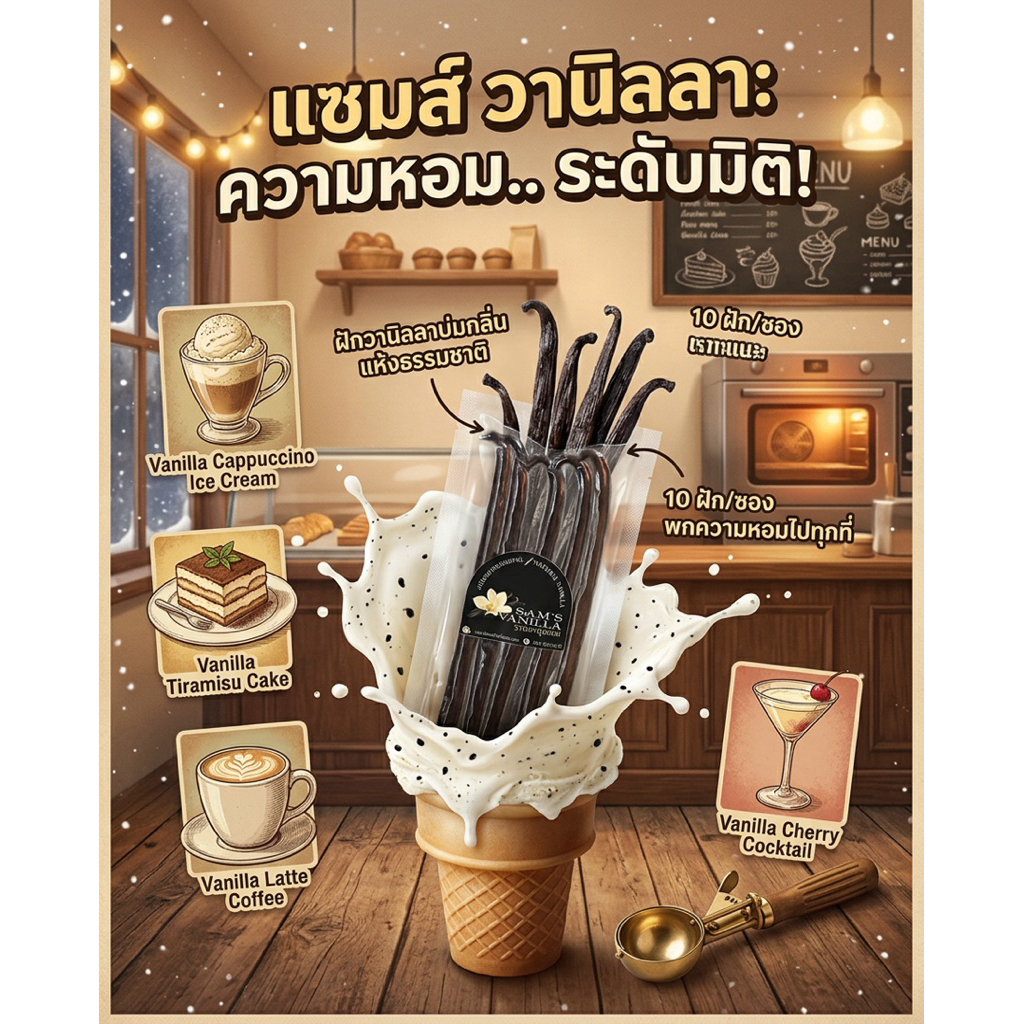 ฝักวานิลาแท้ มี อ.ย..Sam’s Vanillaแพ็ค5 และ10ฝักGradeA รูปที่ 5