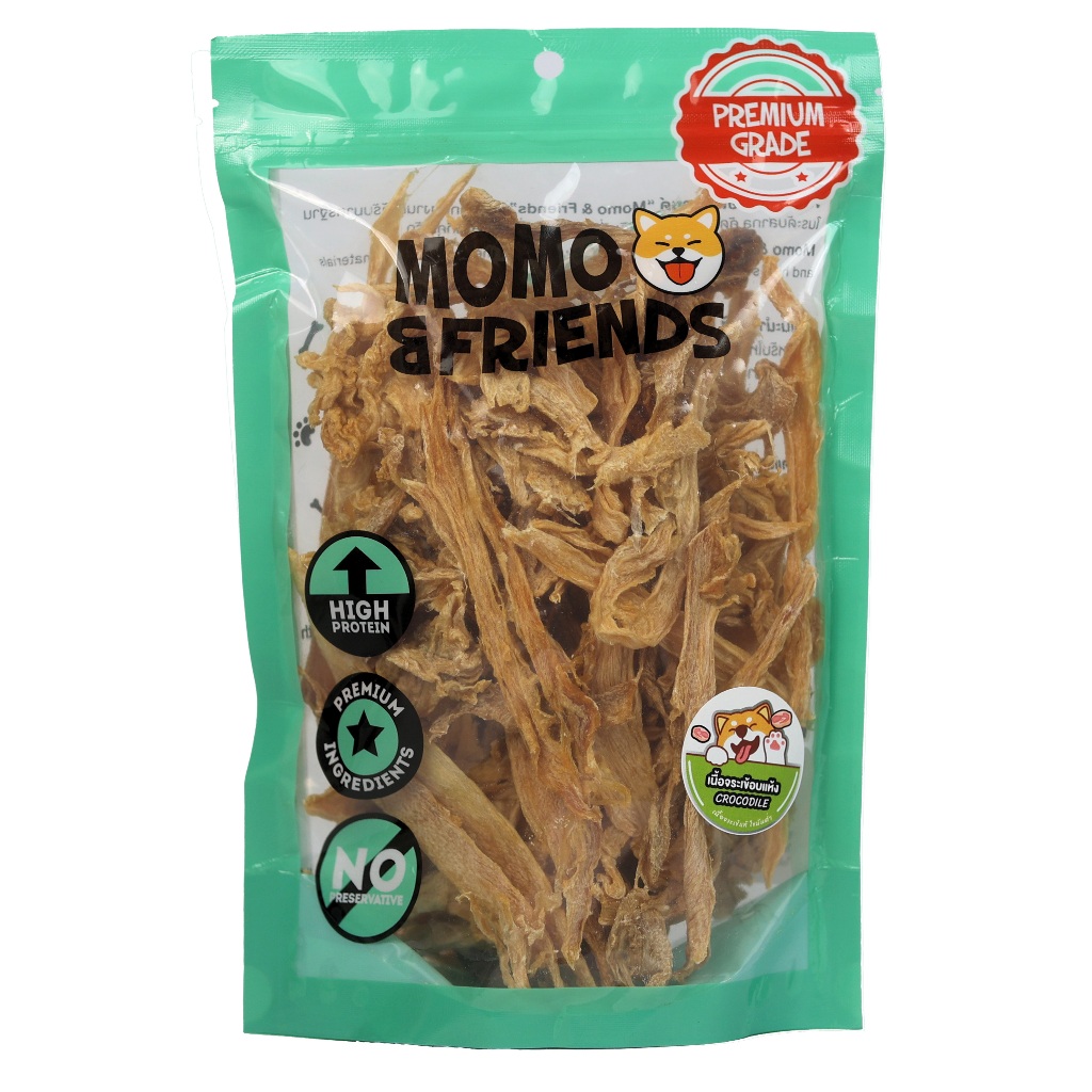 เนื้อจระเข้อบแห้ง 160 กรัม ทานได้ทั้งสุนัขและแมว แบรนด์ Momo&Friends Size L 160 กรัม (แพ็คใหญ่)