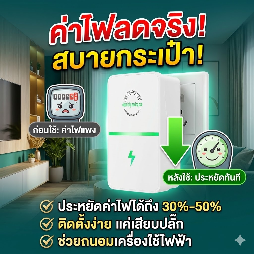 ⚡ประหยัดพลังงานอัจฉริยะ ใช้งานได้อย่างสบายใจ⚡ เครื่องประหยัดไฟประสิทธิภาพสูง เสียบแล้วใช้งานได้ทันที ปลอดภัย เสถียร