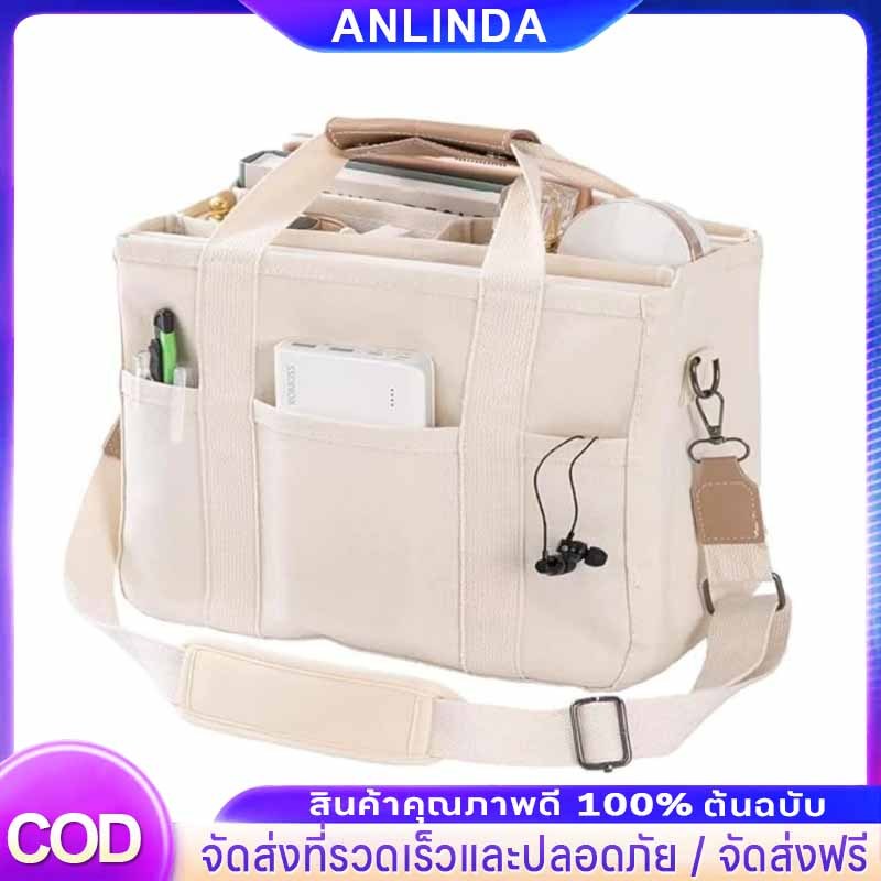 (กทม.จัดส่ง)กระเป๋าโท้ทผู้หญิงความจุขนาดใหญ่หลายช่องการจัดเก็บแฟชั่นกระเป๋าถืออเนกประสงค์ผ้าใบก่อสร้างกา