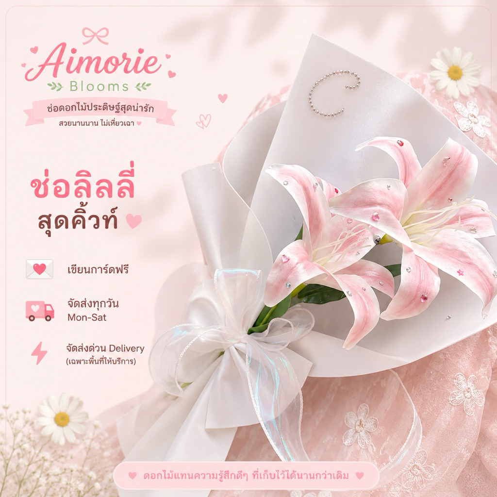 💐 Lily Bouquet  ─ ช่อดอกลิลลี่ ช่อดอกไม้ติดเพชร ช่อดอกไม้ติดชื่อ✨ รับปริญญา ของปัจฉิม ดอกไม้ให้เพื่อน ดอกไม้ให้แฟน💖