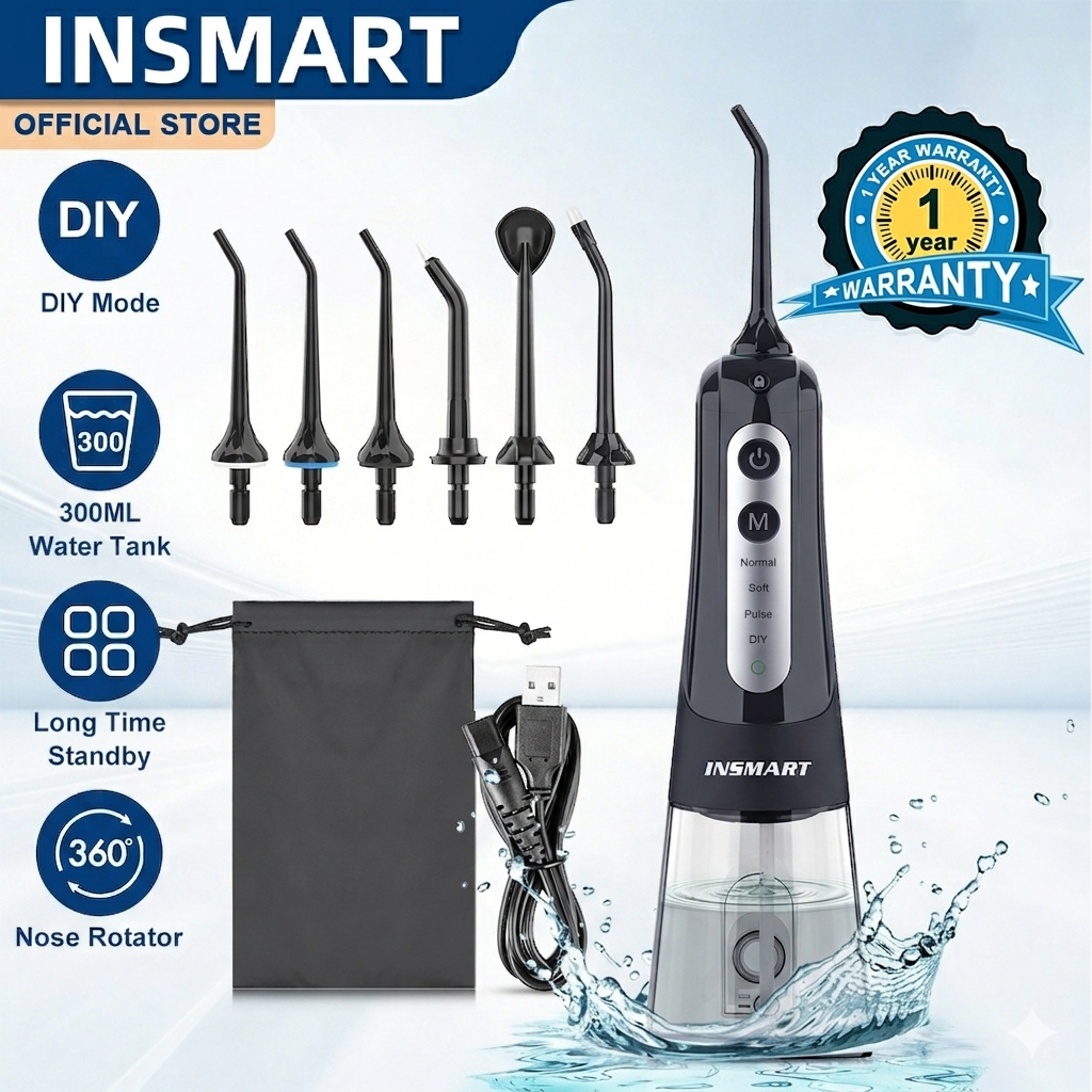 INSMART Water Flosser 6 หัวฉีด 4 โหมด DIY ไหมขัดฟันชาร ์ จแบบพกพา Irrigator ไหมขัดฟัน