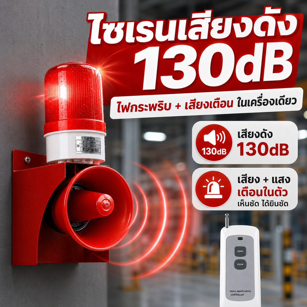 ไซเรนอุตสาหกรรม 130dB เสียงเตือนแตรกันน้ําฉุกเฉิน Strobe ไฟเตือน