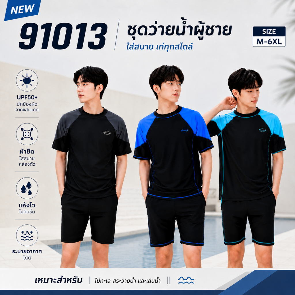 Summer Story ชุดว่ายน้ำผู้ชาย รุ่น 91013 ชุดว่ายน้ำชาย แบบ 2 ชิ้น ทำจากผ้าอย่างดี M-6XL มีไซส์ใหญ่