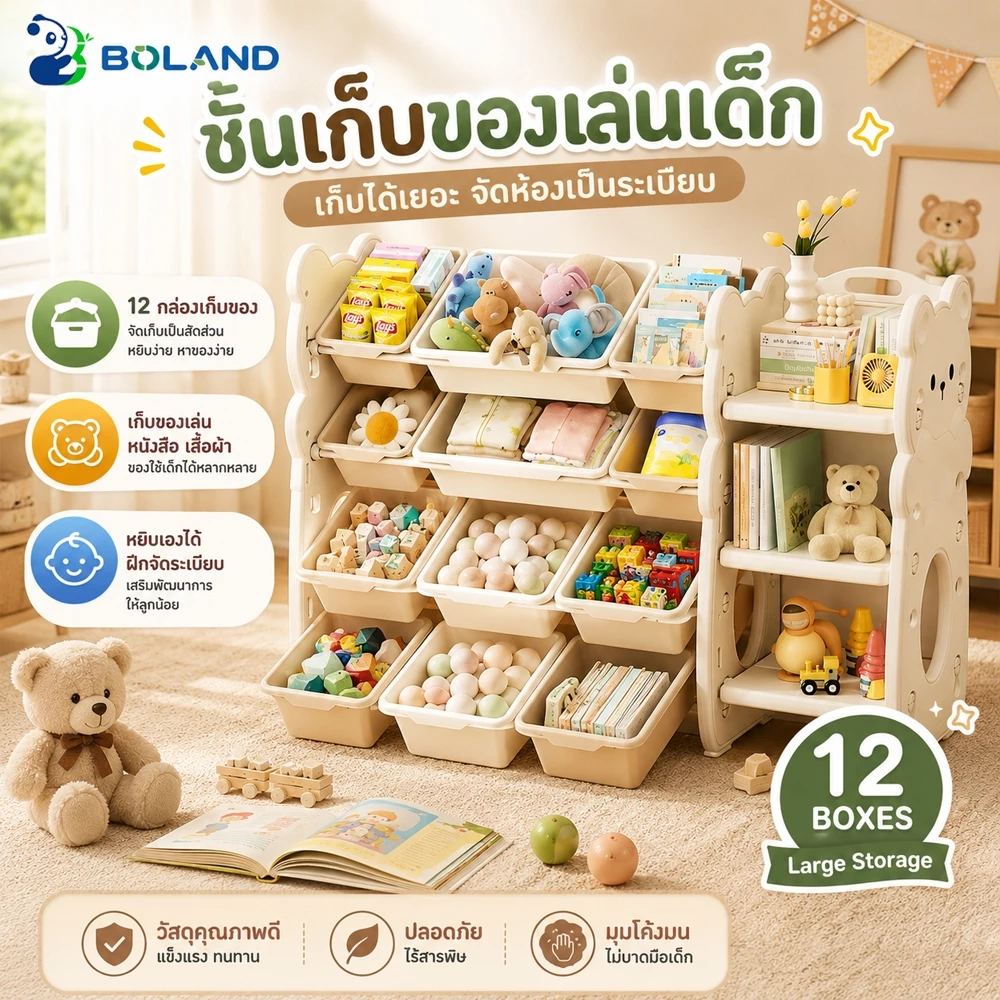 🔥Boland🔥ชั้นเก็บของเล่น ขาตั้งจอแสดงผล ติดตั้งง่าย เก็บของอเนกประสงค์ ชั้นวางของเล่นพร้อม