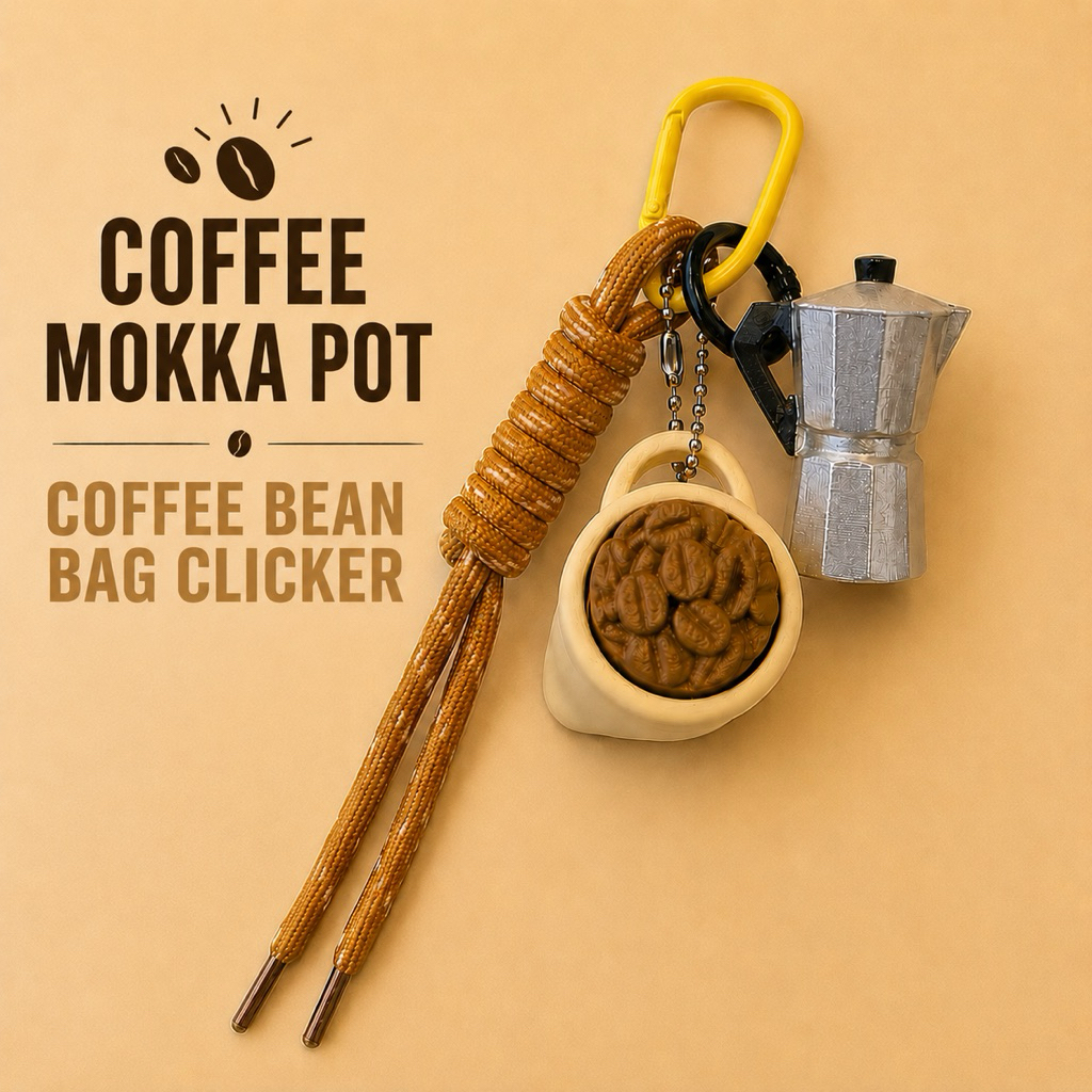 พวงกุญแจ Coffee Moka Pot & Coffee Bean Bag Clicker
