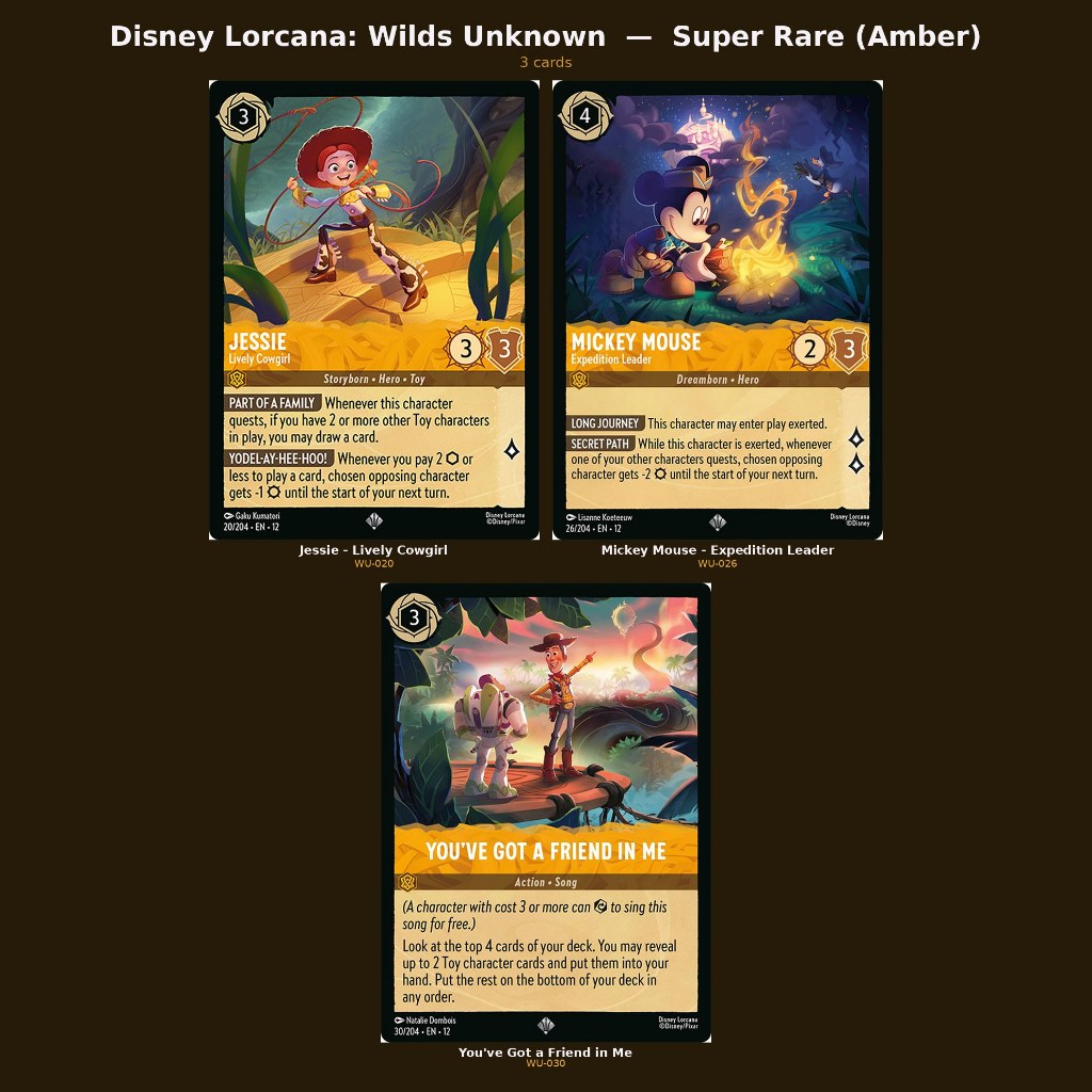 Disney Lorcana : Wilds Unknown Super Rare single card (All Colors)