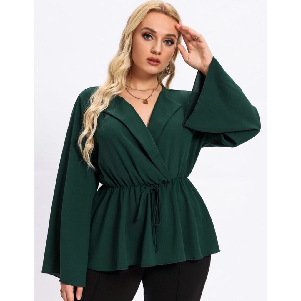 SHEIN CURVE สีเขียว แขนกระดิ่ง 0XL (หน้าผ้า46“)