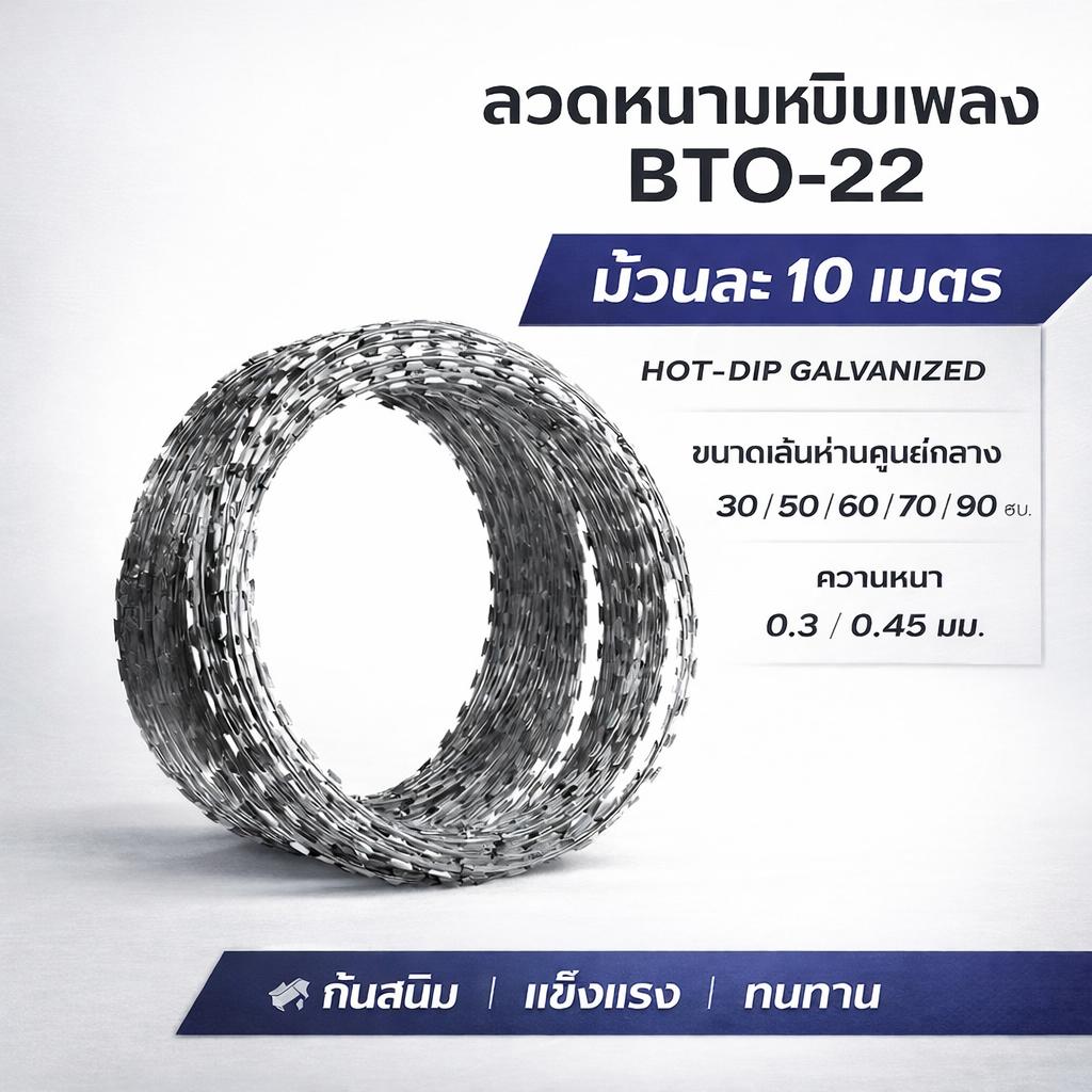 ลวดหนามหีบเพลง【30/50/60/70/90cm / ยาว 10m】ลวดหนามล้อมรั้ว กันโจร ทหาร BTO-22 Hot Dip Galvanized