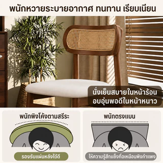 Sweven Home เก้าอี้ เก้าอี้กินข้าว พนักพิงหวาย เบาะนุ่ม เก้าอี้ทานอาหารมินิมอล แข็งแรง มี 2 สี สำหรับบ้าน คาเฟ่ คอนโด
