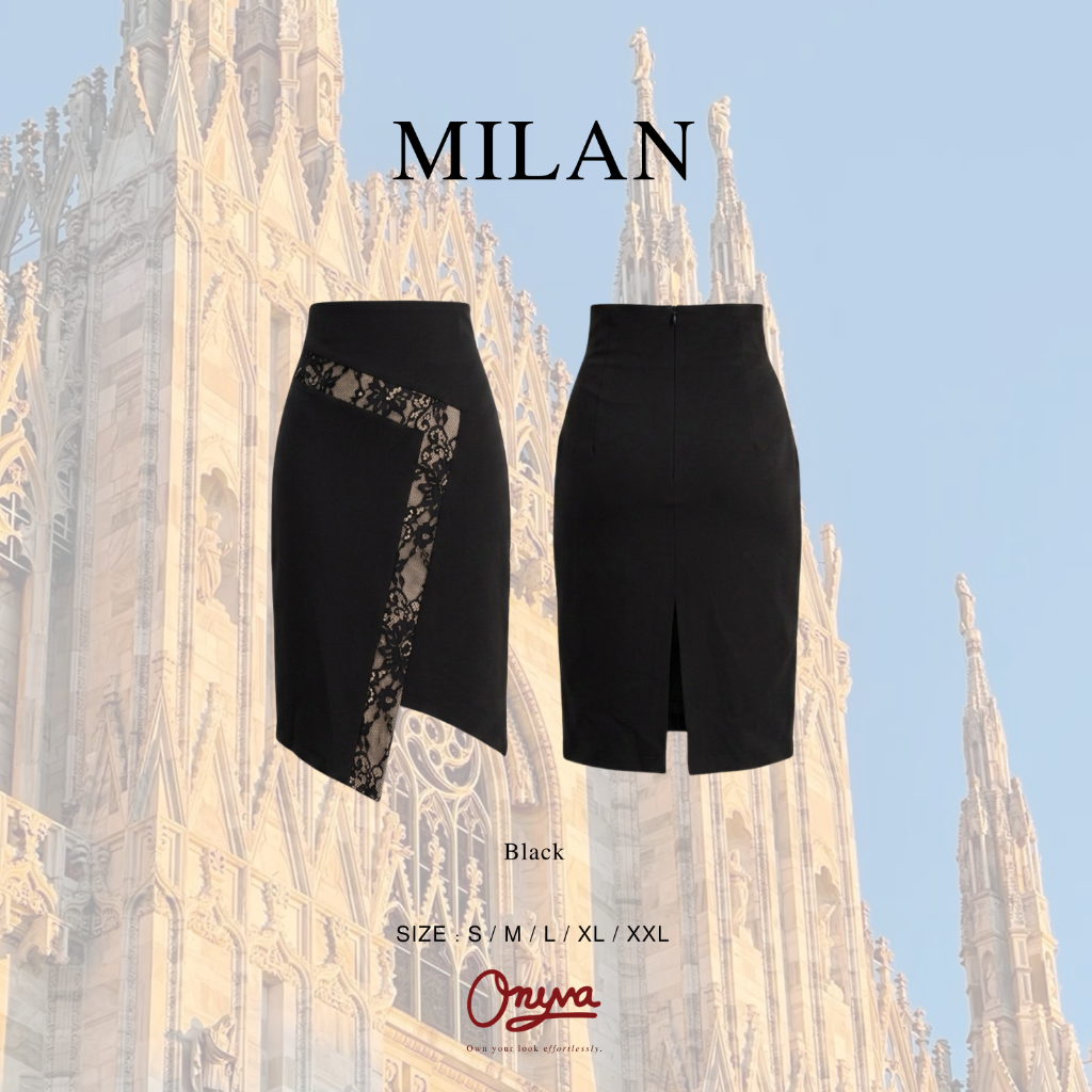 Onyva PARIS Skirt - กระโปรงทรงเอวสูงผู้หญิง ดีไซร์ทรงหางปลาแวกหน้า ใส่สบาย สาวอวบใส่ได้ XS-XXL