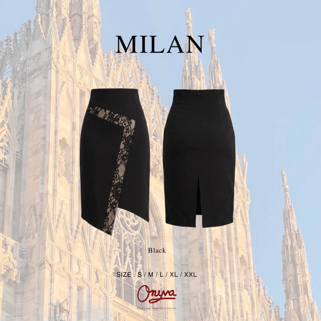 Onyva MILAN Skirt - กระโปรงผู้หญิงเอวสูง ดีไซน์ลูกไม้ ใส่สบายเก็บพุง ใ ใส่ทำงาน สาวอวบใส่ได้ XS-XXL