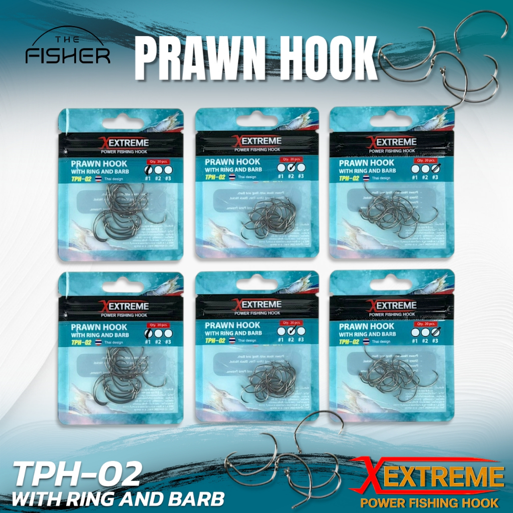 A08 TONNAM Extreme Prawn Hook with Ring ตัวเบ็ดตกกุ้งแม่น้ำ รุ่น TPH-02