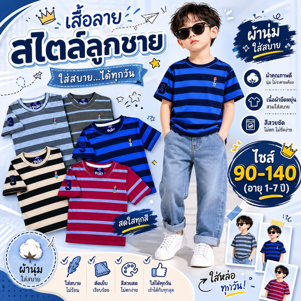 เสื้อคอกลมลายหมีใหญ่  งานปักแน่นๆ  ลายเก๋ ดูดี เหมาะสำหรับทุกวัย