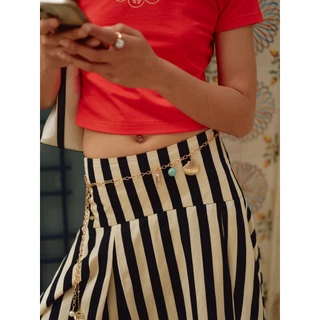 Rally Sailing Skirt - กระโปรงผ้าซาตินลายทาง