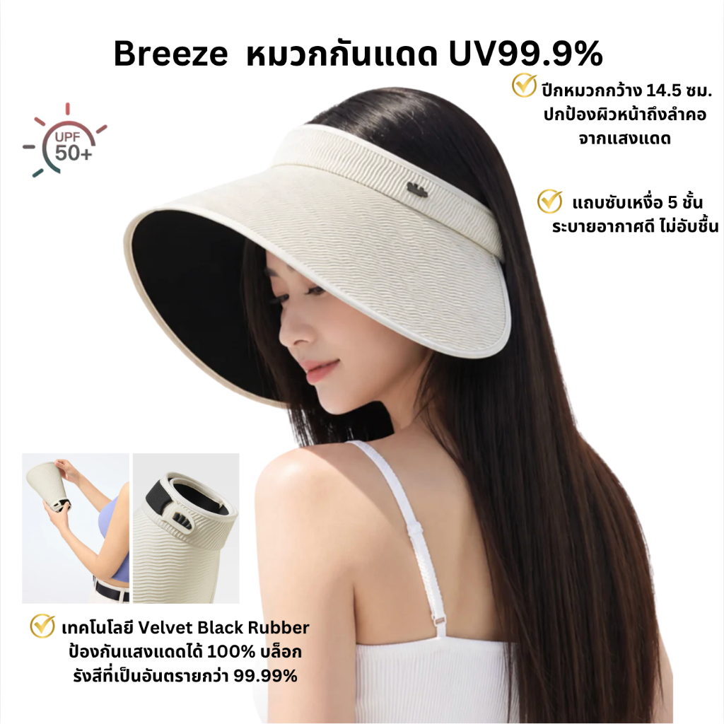 Beneunder หมวกกันแดดปีกกว้าง UV99.99% รุ่นBreeze ป้องกันแดดรอบทิศทาง ม้วนเก็บได้