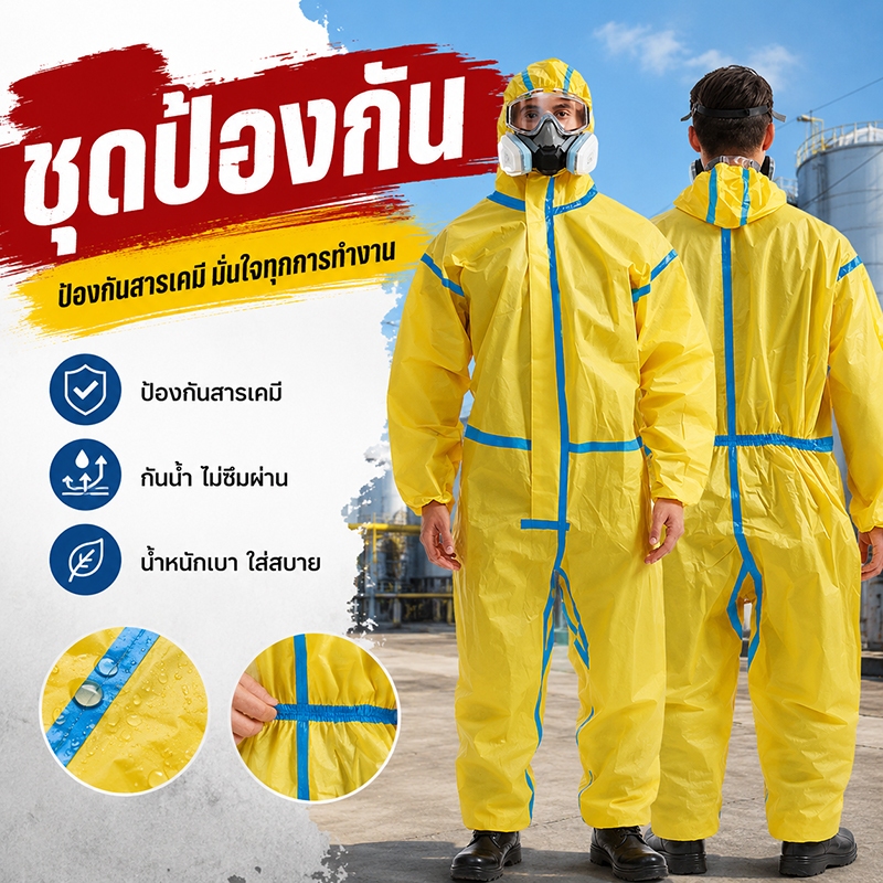 ชุดป้องกันสารเคมี (ใช้ซ้ำได้)ยี่ห้อ DUPONT รุ่น Tychem C ป้องกันมาตราฐาน type 3456 ใส่ป้องกันย่าฆ่าหญ้า ฟ่นยา หว่านปุ๋ย