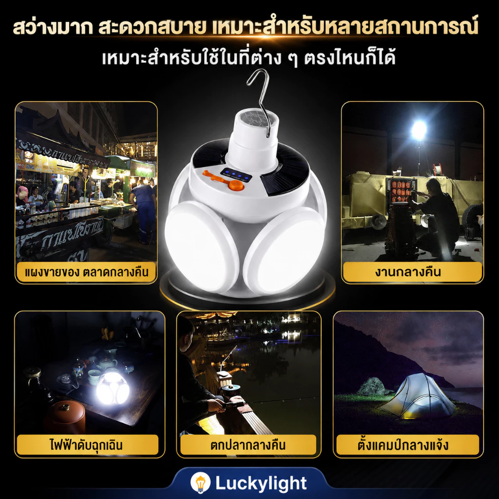 【ซื้อ 1 แถม 1】 หลอดไฟโซล่าเซลล์ ปรับได้ 5 โหมด หลอดไฟตุ้ม Solar Light หลอดไฟพกพา ไฟแคมป์ปิ้ง thumbnail 8