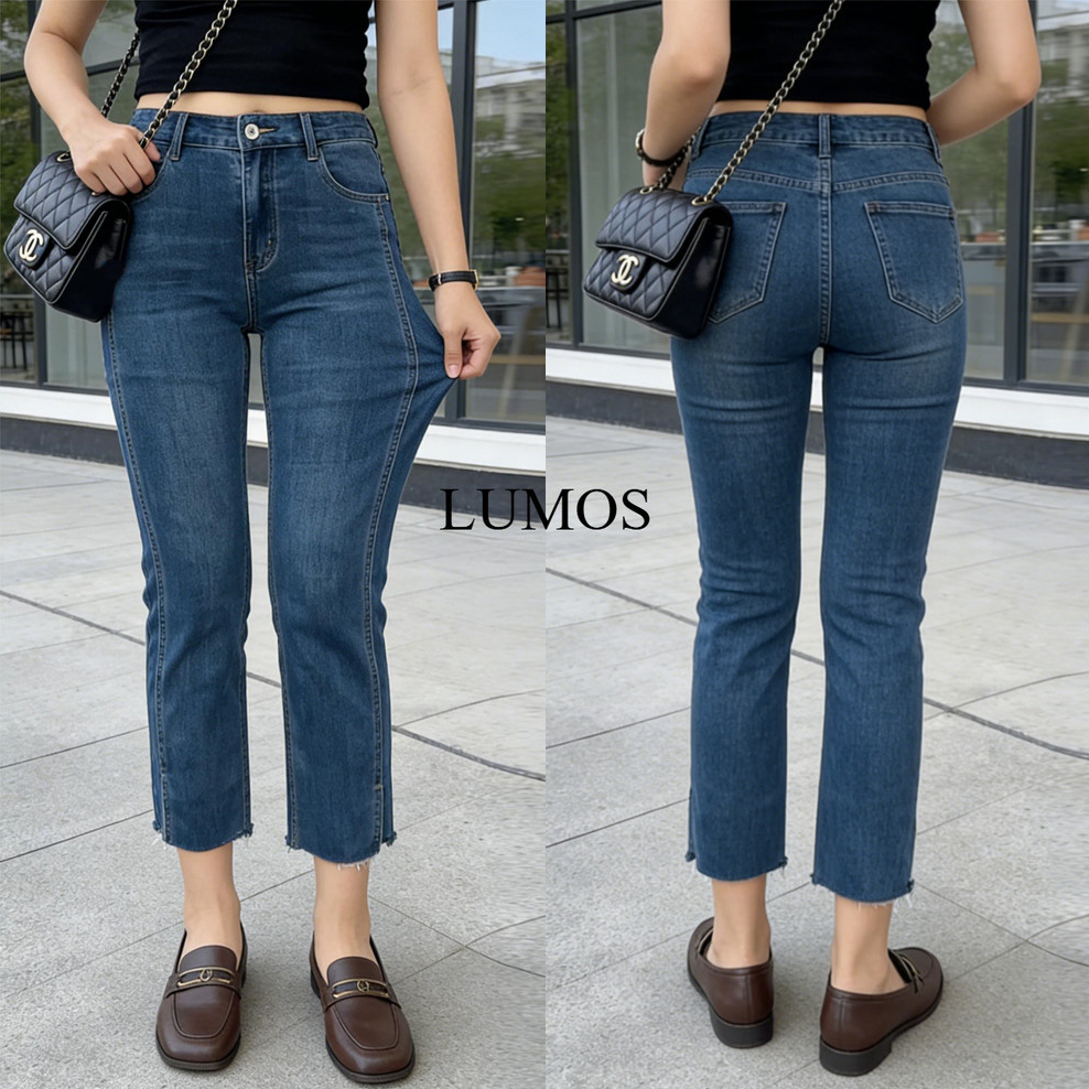 LUMOS 🌻กางเกงยีน เอวสูง วินเทจ ผ่าข้าง สาวอวบ ผ้ายืด ไซด์S-5XL สวยมาก#V53