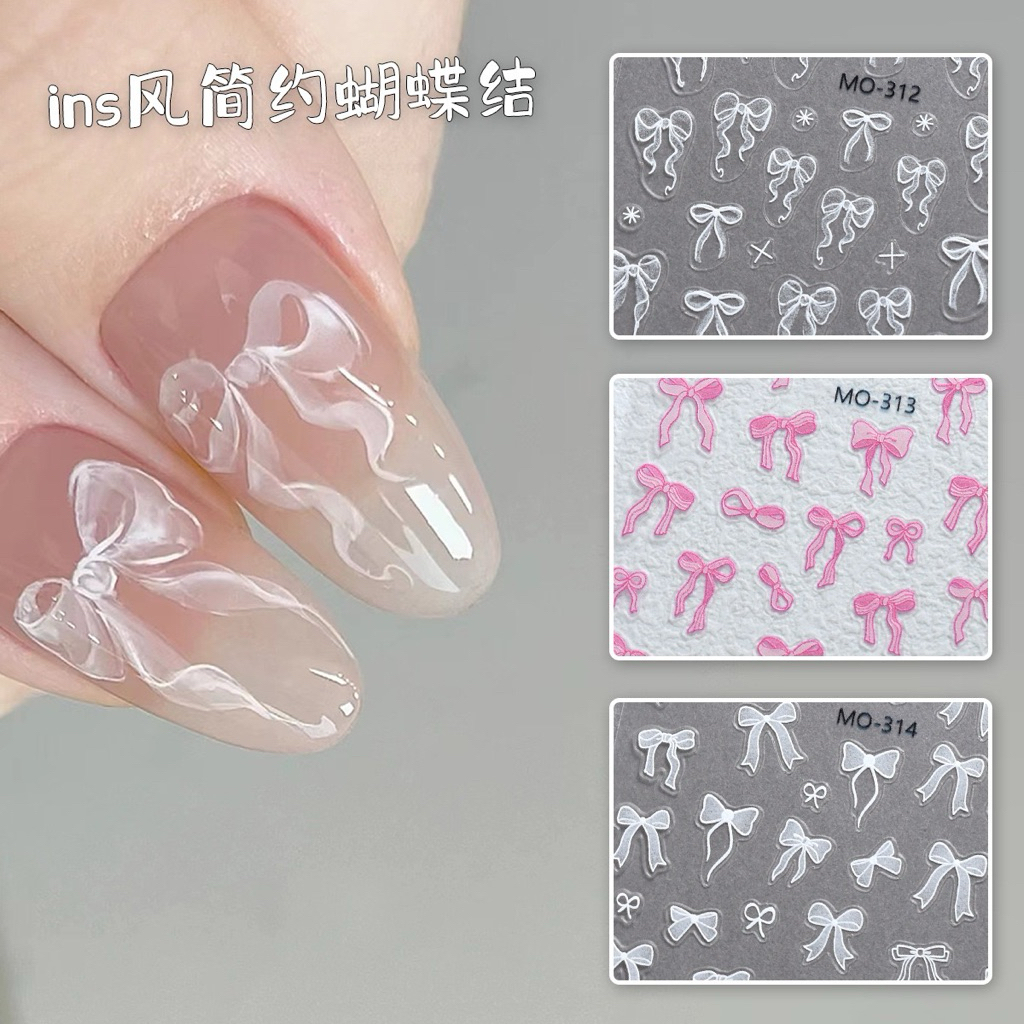 สติกเกอร์ ลายโบว์ลูกไม้ เพิ่มความอลังให้กับหน้าเล็บ แผ่นละ 9 บาท สินค้าพร้อมส่งในไทย