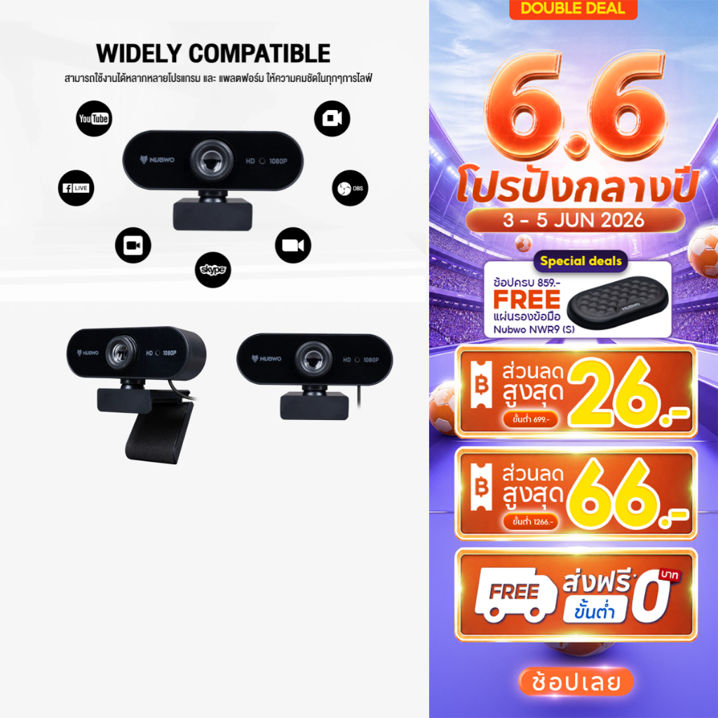 [ประกัน 1 ปี] Nubwo กล้องเว็บแคม NWC591 HD Manual focus With Built-in Microphone หมุนได้ 360° สำหรับประชุม เรียนออนไลน์