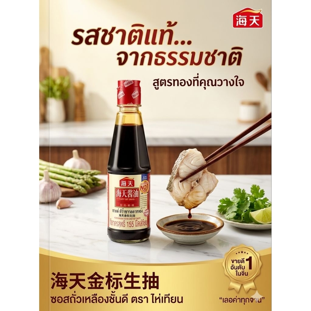 Exp:04/27 ซีอิ๊วขาวฮาเดย์ (Haday) ฉลากทองแบรนด์ 海天 Haitian"China's No.1 Sales"