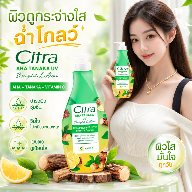 Citra ซิตร้า เอเอชเอ ทานาคา ยูวี โลชั่น 320 มล. ซิตร้าโลชั่น ทาผิว ไฮยา ยูวี AHA UV Lotion ครีมบำรุงผิวกาย